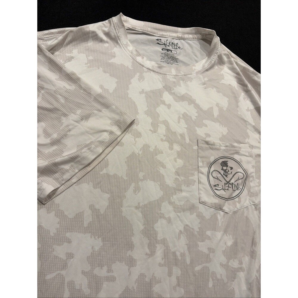 Rare Salt Life SLX Performance Mens Gray BeigePocket Shirt Camo Fishing Sz Large